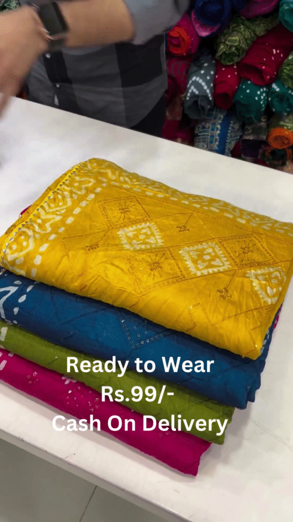 Ready-to-Wear Bandhej Embroidered Sarees – Assorted Vibrant Colors - Image 3