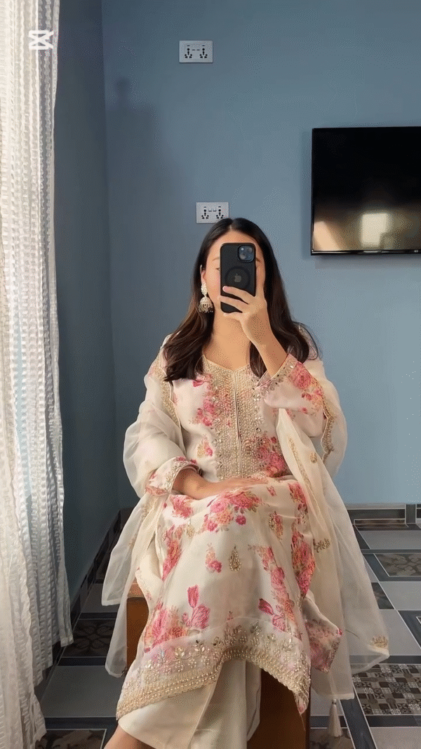 Elegant Off White Kundan Organza Suit – A Timeless Blend of Luxury and Grace - Image 5