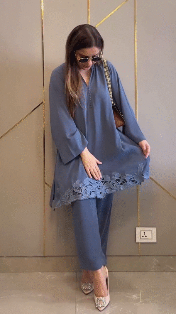 Graceful Blue Embroidered Lawn Co-Ord Set – Where Comfort Meets Contemporary Charm - Image 2