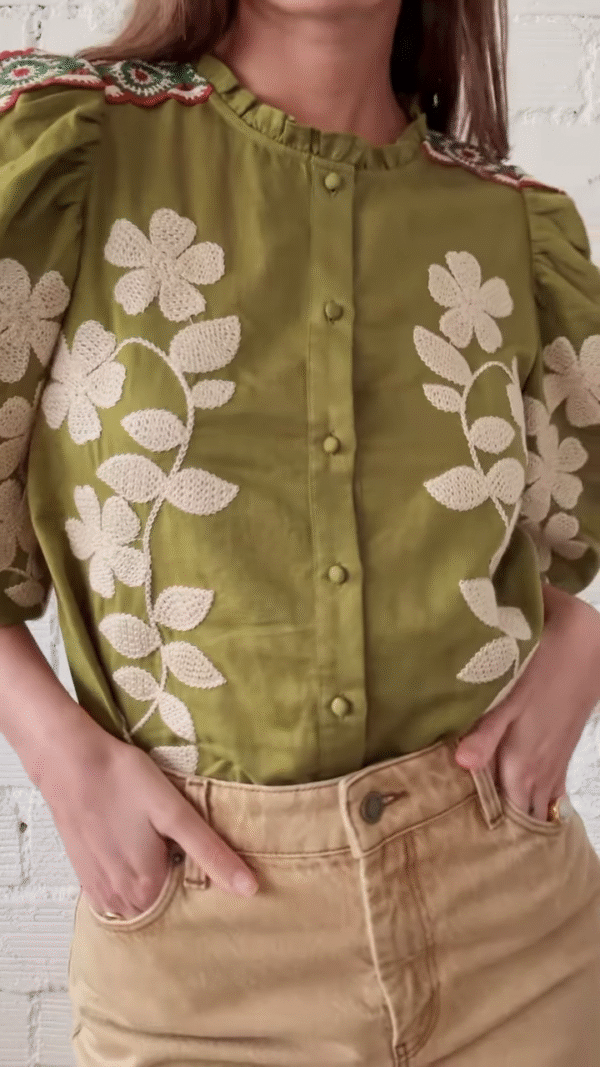 Boho-Inspired Embroidered Button-Down Shirt – Earthy Elegance in Every Stitch 🍂 - Image 6