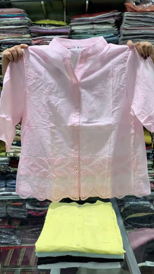 🌸 Breezy Charm: Cotton Schiffli Embroidered Shirt – Available in Multiple Pastel Shades ☁️ - Image 2