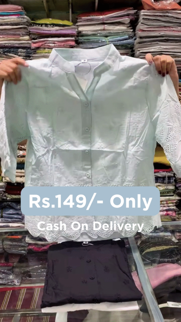 🌸 Breezy Charm: Cotton Schiffli Embroidered Shirt – Available in Multiple Pastel Shades ☁️ - Image 4