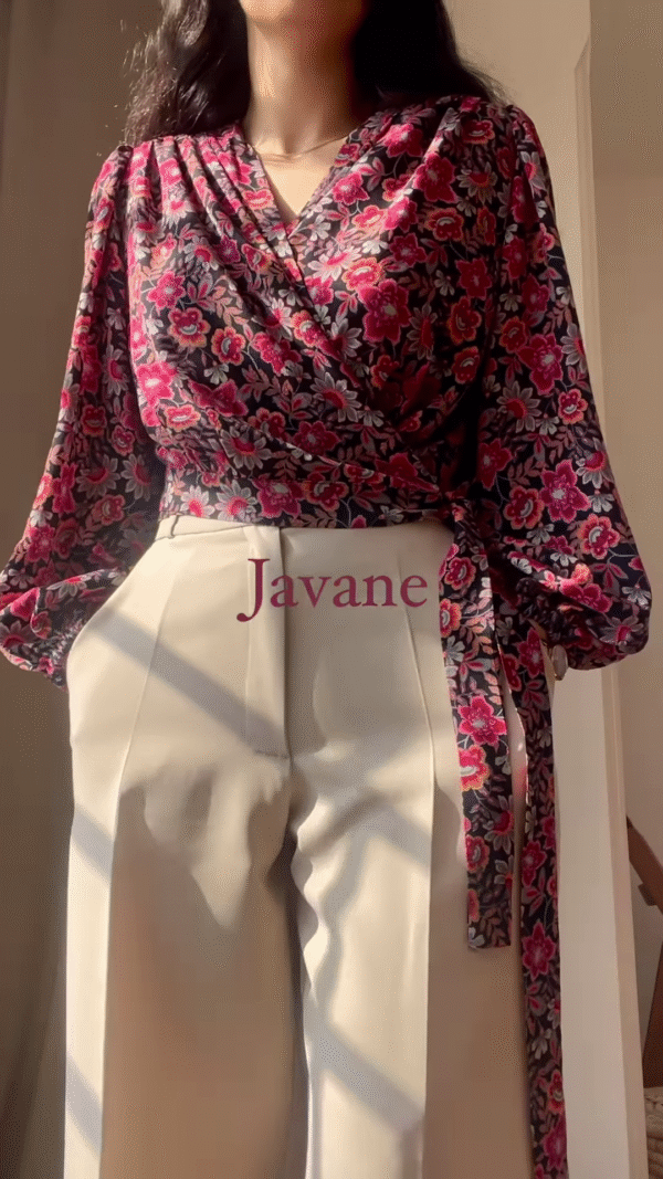 🌺 Javane Floral Satin Wrap Top – Effortlessly Elegant