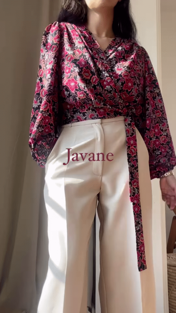 🌺 Javane Floral Satin Wrap Top – Effortlessly Elegant - Image 2