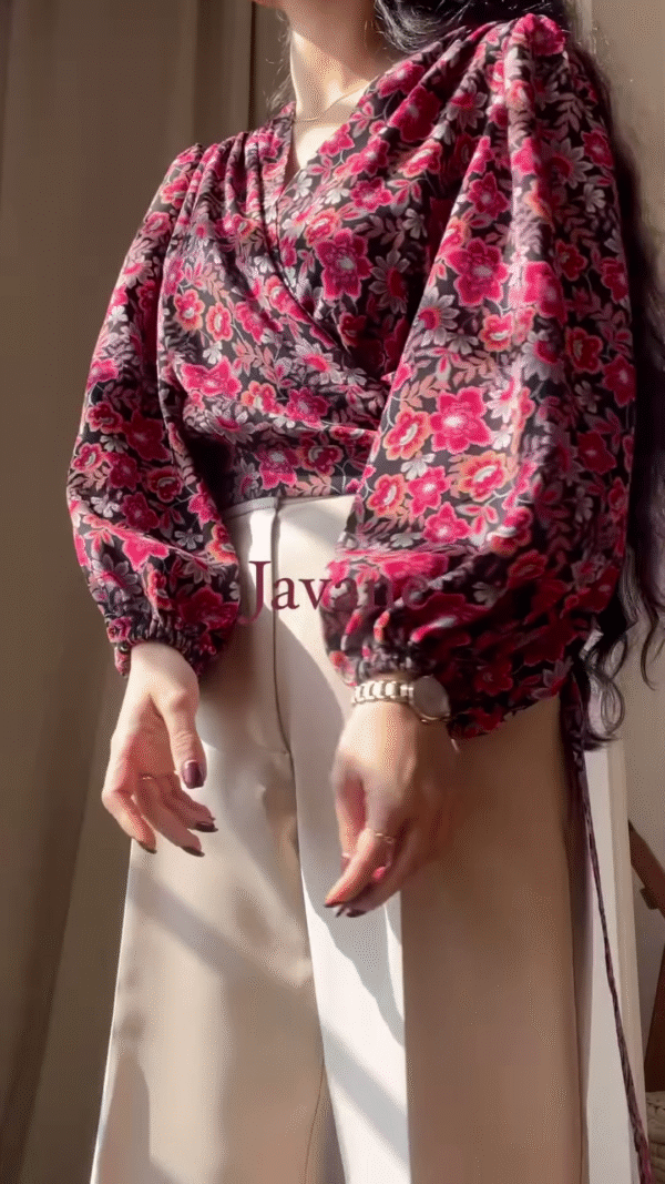 🌺 Javane Floral Satin Wrap Top – Effortlessly Elegant - Image 3
