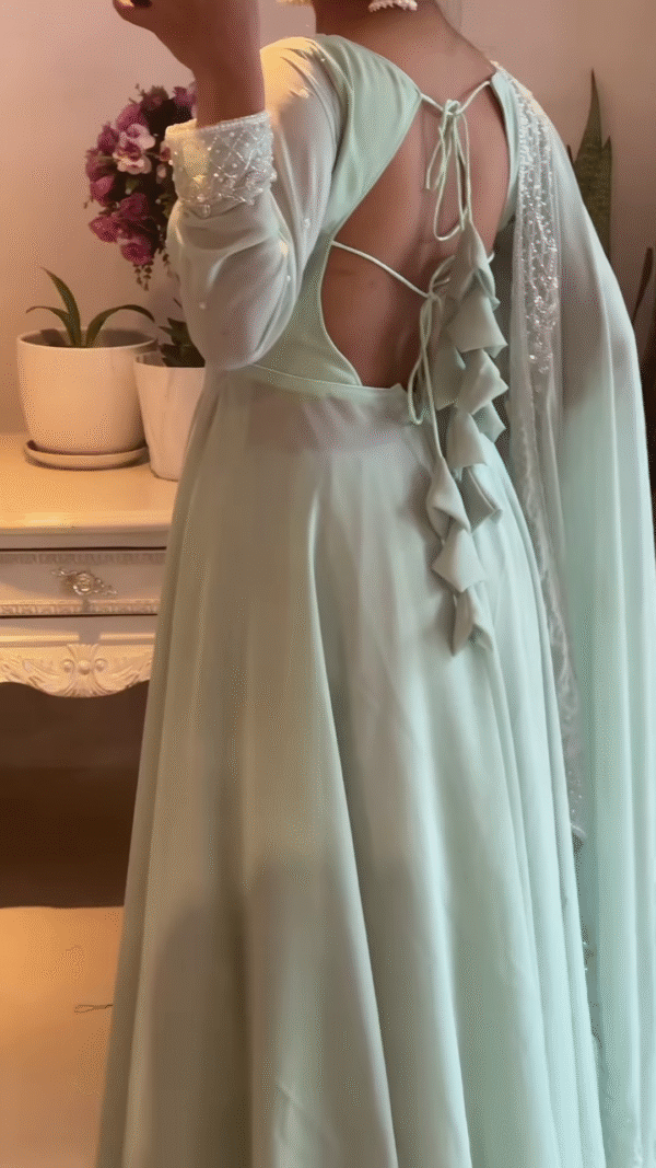 Beautiful Sky Blue Color Real Mirror Work Anarkali Suit – A Stunning Blend of Elegance and Tradition - Image 2